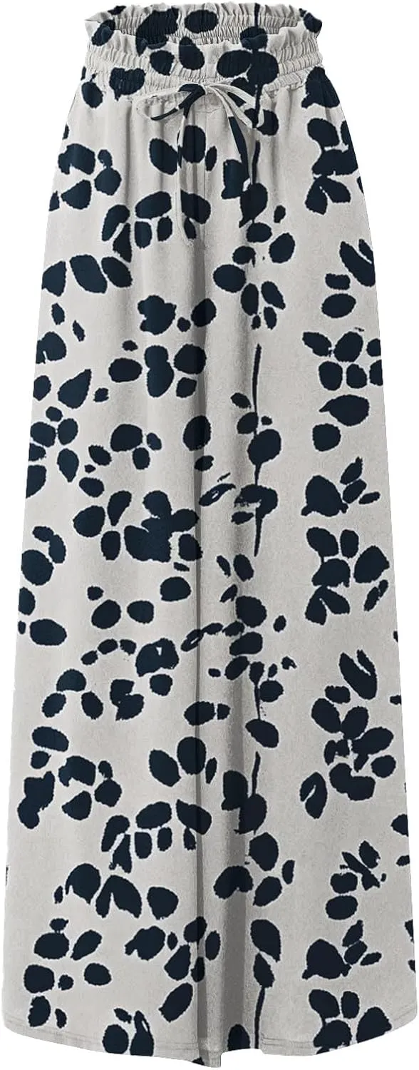 Womens Summer Pants 2025 Floral Relaxed Fit Summer Palazzo Trendy Dressy Bohemian Style Bottoms