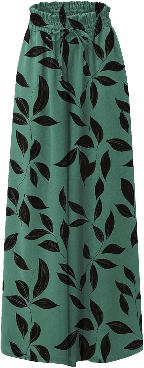 Womens Summer Pants 2025 Floral Relaxed Fit Summer Palazzo Trendy Dressy Bohemian Style Bottoms
