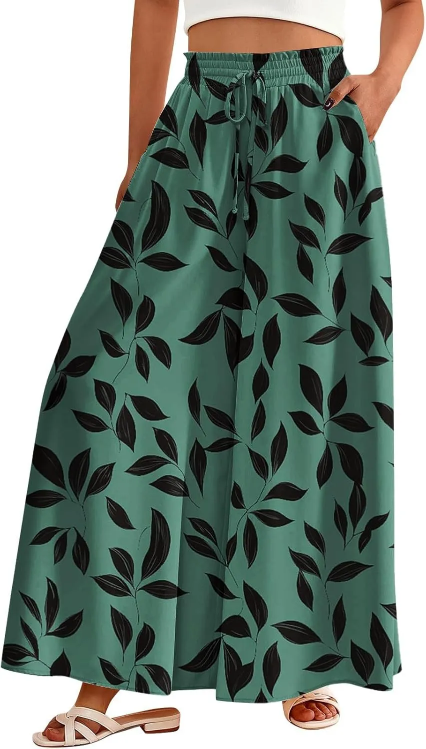 Womens Summer Pants 2025 Floral Relaxed Fit Summer Palazzo Trendy Dressy Bohemian Style Bottoms