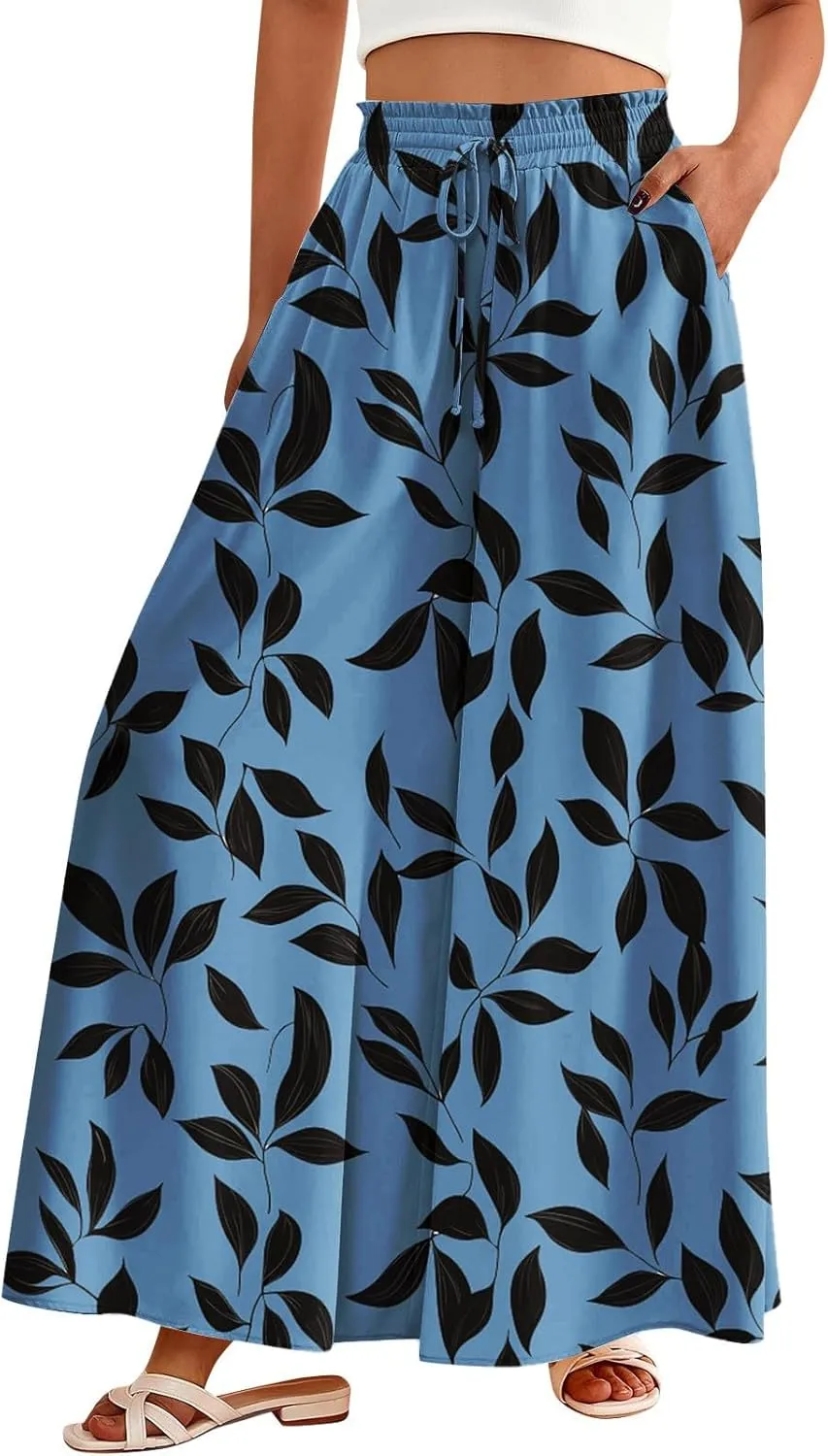 Womens Summer Pants 2025 Floral Relaxed Fit Summer Palazzo Trendy Dressy Bohemian Style Bottoms