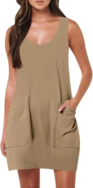 Women's Summer Short Sleeve A-Line Midi Dresses Casual Floral Romper Dress Flowy Beach Sundress with Pockets S-XXL