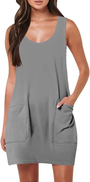Women's Summer Short Sleeve A-Line Midi Dresses Casual Floral Romper Dress Flowy Beach Sundress with Pockets S-XXL