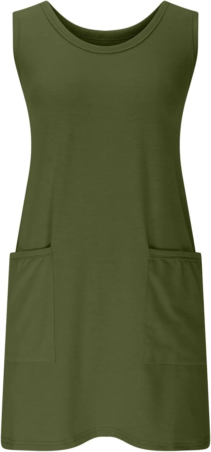 Women's Summer Short Sleeve A-Line Midi Dresses Casual Floral Romper Dress Flowy Beach Sundress with Pockets S-XXL
