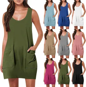 Women's Summer Short Sleeve A-Line Midi Dresses Casual Floral Romper Dress Flowy Beach Sundress with Pockets S-XXL