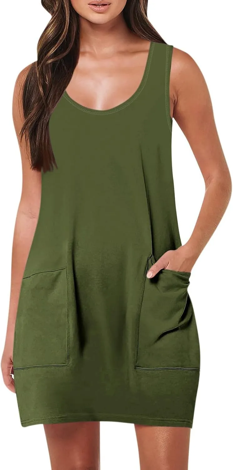 Women's Summer Short Sleeve A-Line Midi Dresses Casual Floral Romper Dress Flowy Beach Sundress with Pockets S-XXL