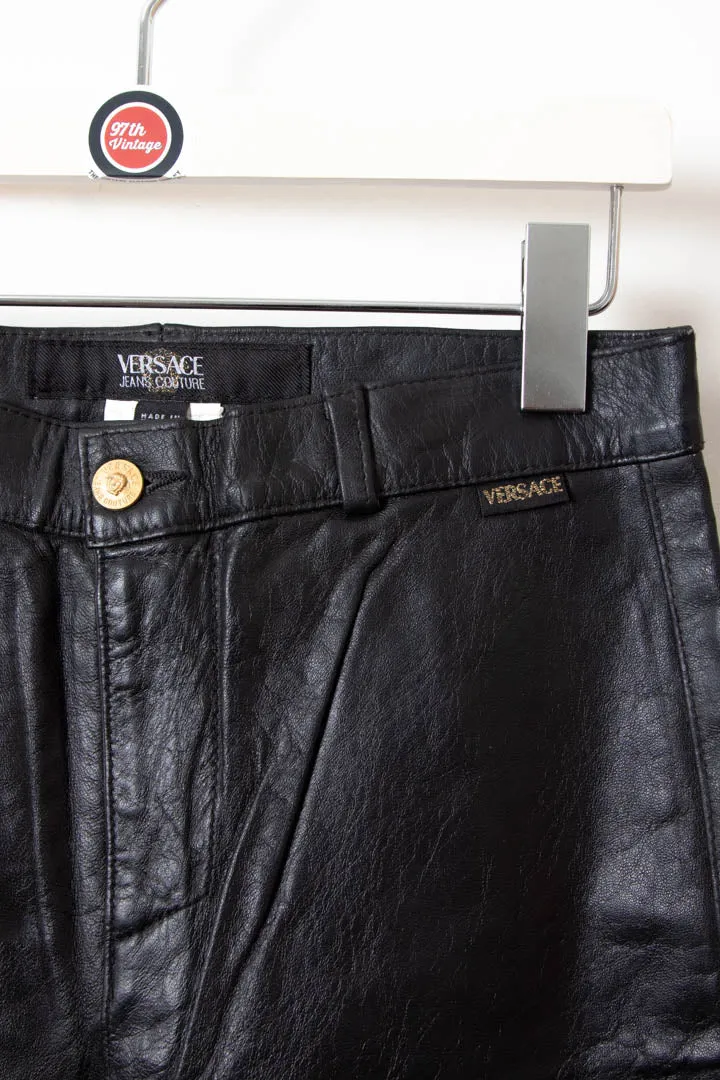 Women's Versace High Waisted Leather Pants (S)