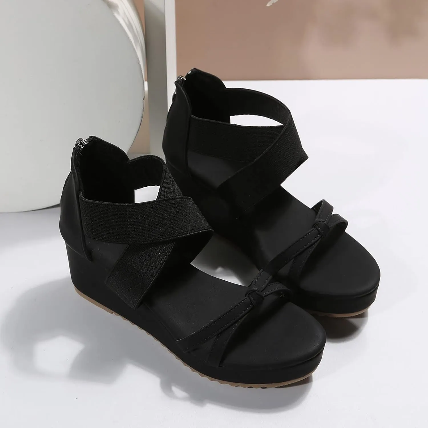 Women's Wedge Sandals with Plantar Fasciitis Slip On Wedge Sandal Comfortable Shoes Summer Beach Cool Shoes
