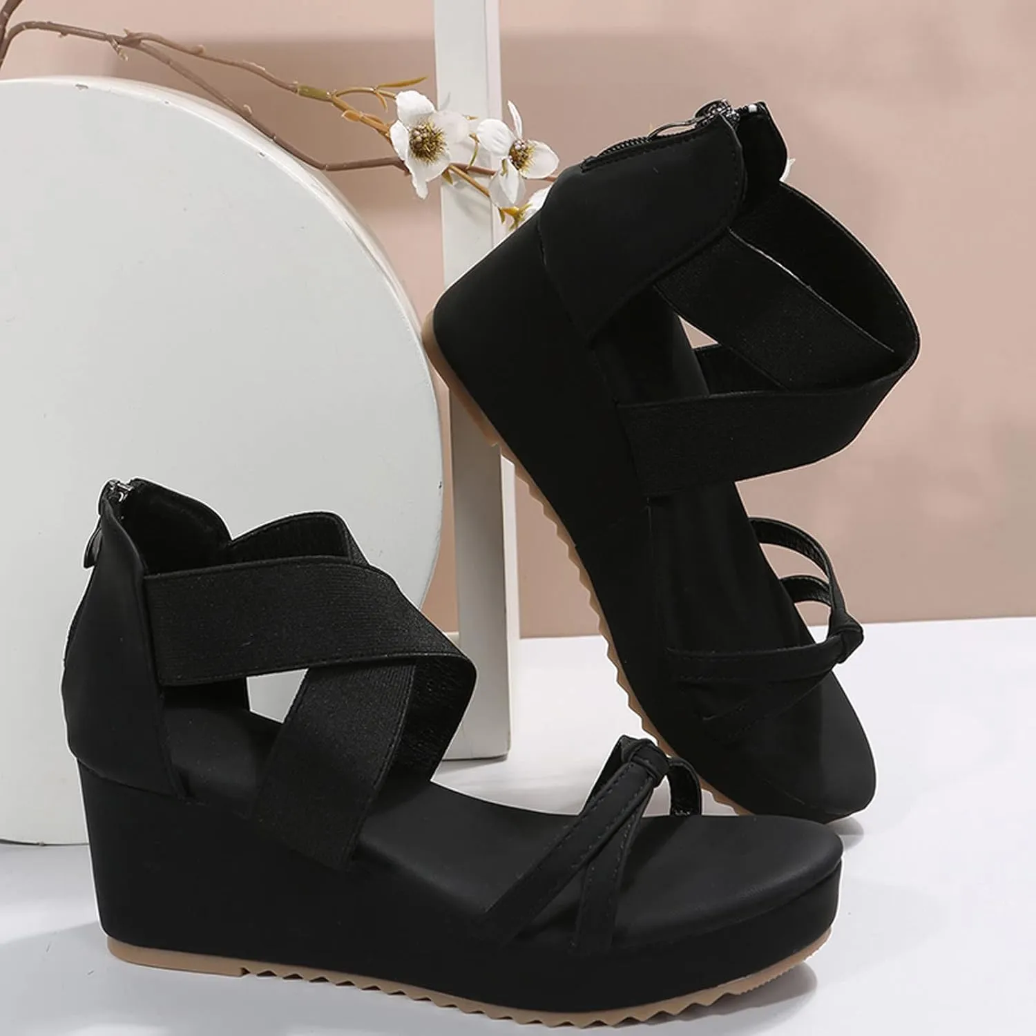 Women's Wedge Sandals with Plantar Fasciitis Slip On Wedge Sandal Comfortable Shoes Summer Beach Cool Shoes