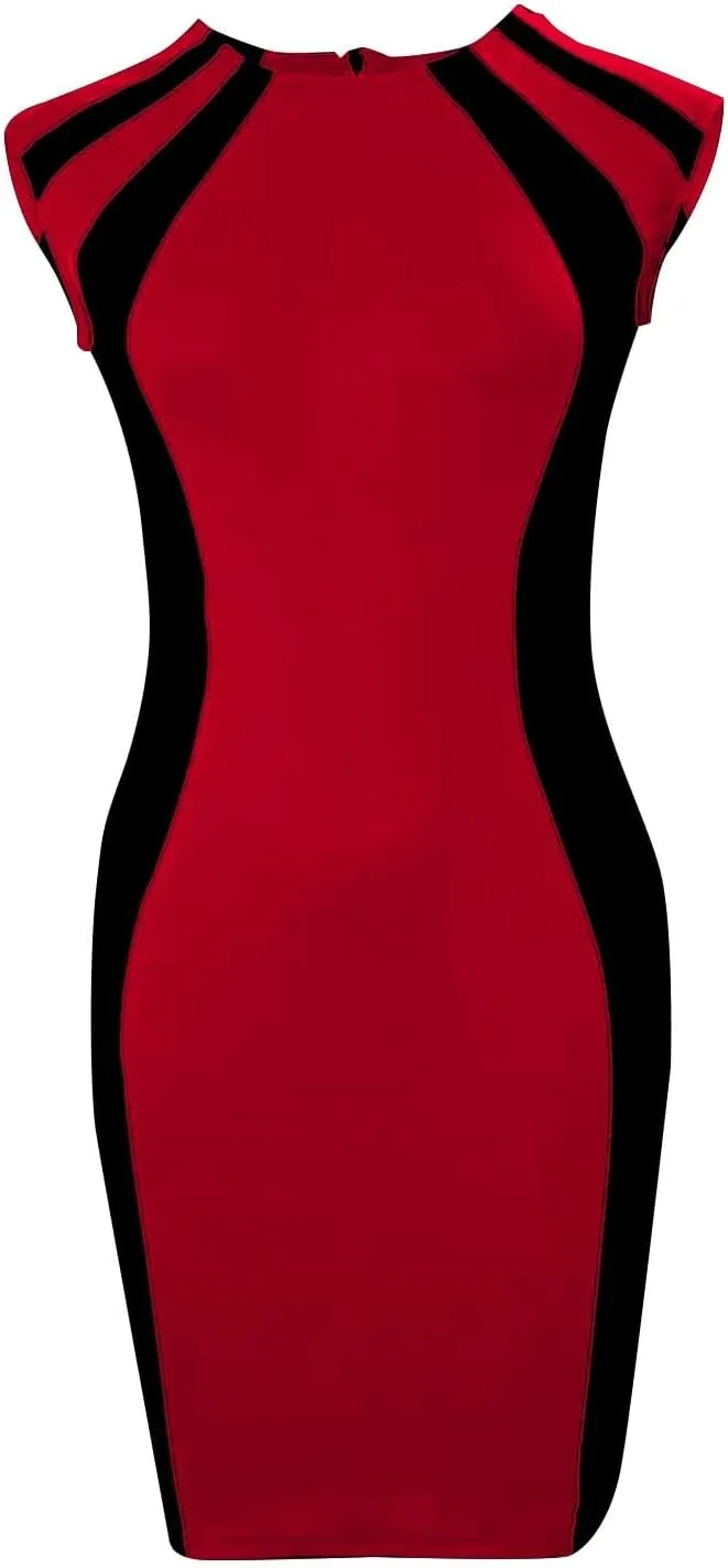 Womens Work Dress 2023 Casual Colorblock Crew Neck Sleeveless Back Zipper Slit Plus Size Prom Dresses with Sleeves