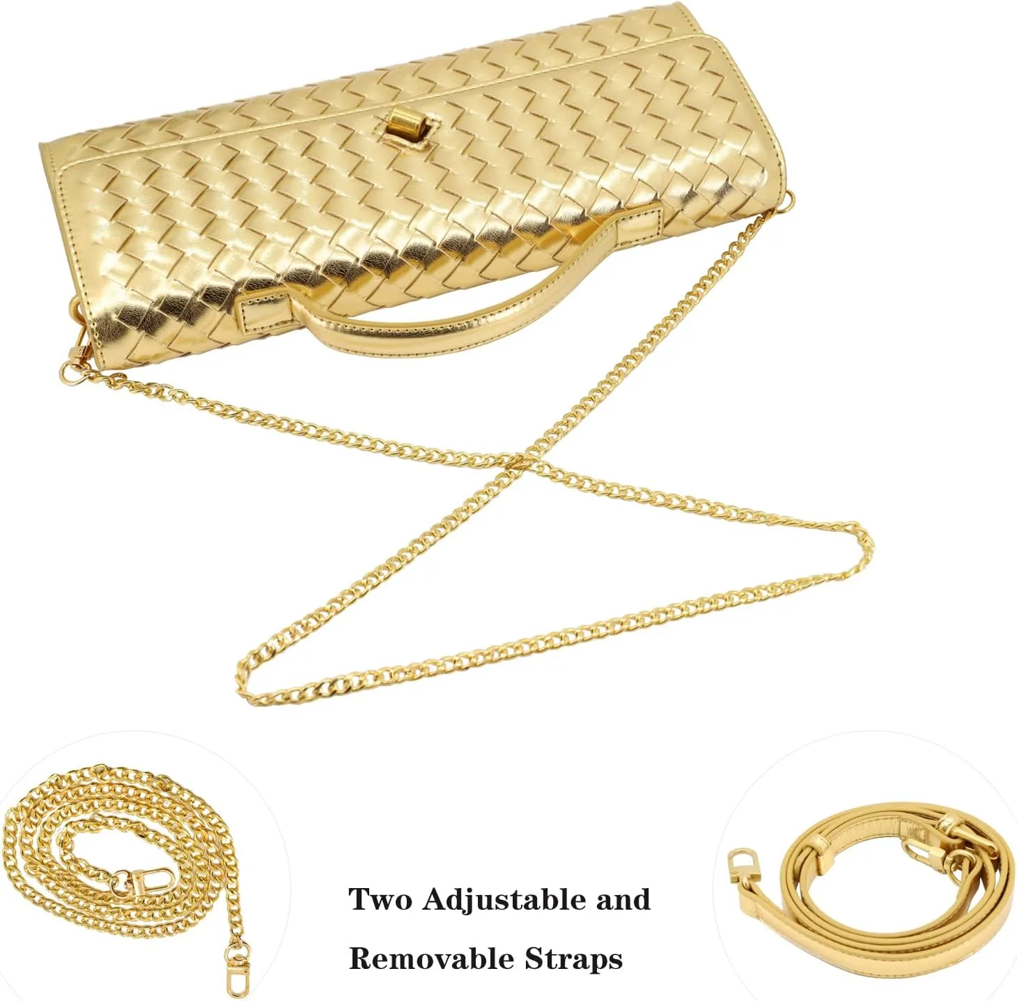 Woven Evening Clutch Purses for Women, Leather Crossbody Purse Shoulderbag for Wedding Party