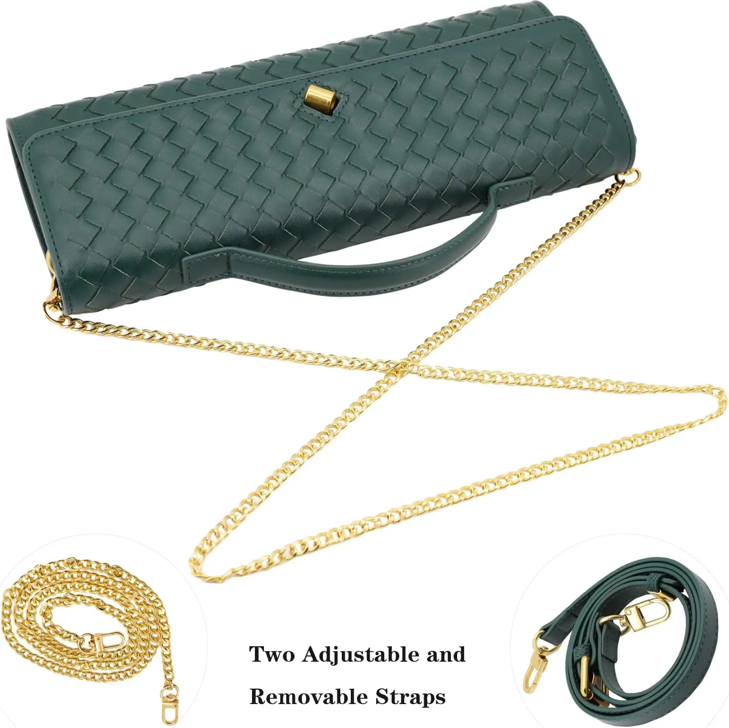 Woven Evening Clutch Purses for Women, Leather Crossbody Purse Shoulderbag for Wedding Party