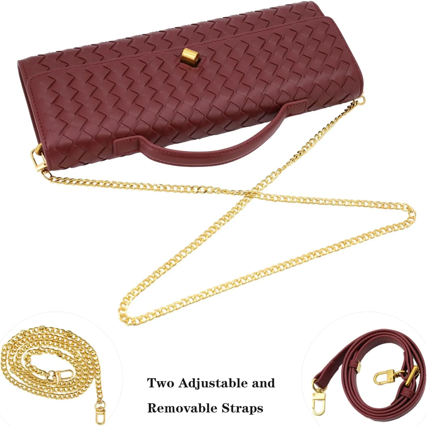 Woven Evening Clutch Purses for Women, Leather Crossbody Purse Shoulderbag for Wedding Party