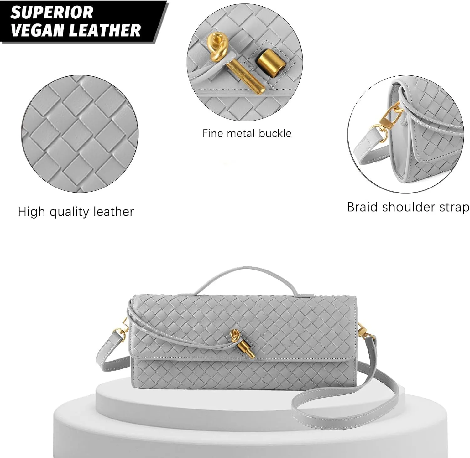 Woven Handbag for Women Evening Shoulder Bag Casual Leather Handbag Fashion Crossbody Clutch Purse