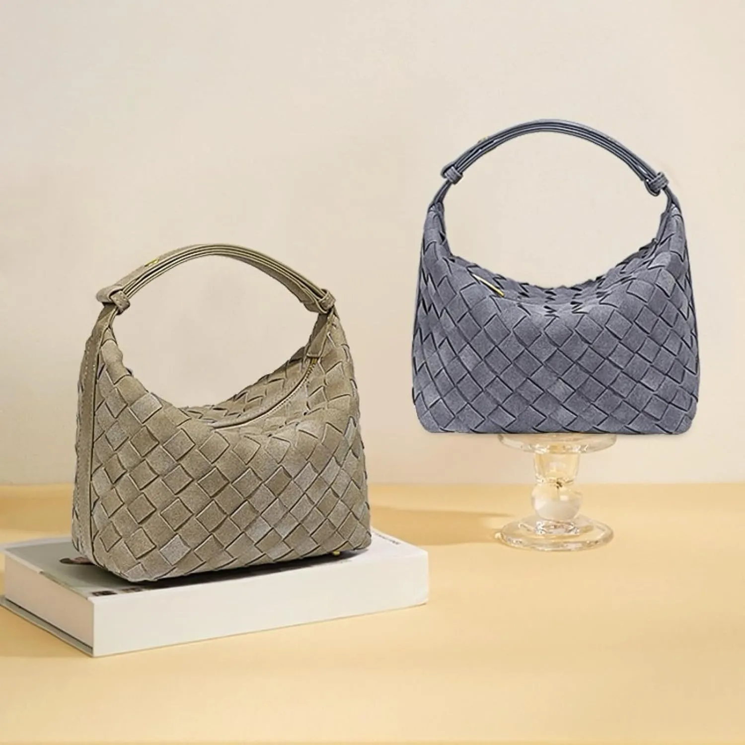 Woven Leather Bag Suede Purses for Women Woven Handbags for Women Hobo Bag Top Handle Satchel Handbag