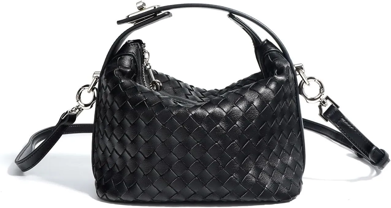Woven Shoulder Bag for Women, Genuine Leather Hobo Bags Small Clutch Bag Satchel Purses Women's Top-handle Handbags Trendy