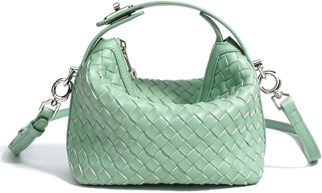 Woven Shoulder Bag for Women, Genuine Leather Hobo Bags Small Clutch Bag Satchel Purses Women's Top-handle Handbags Trendy