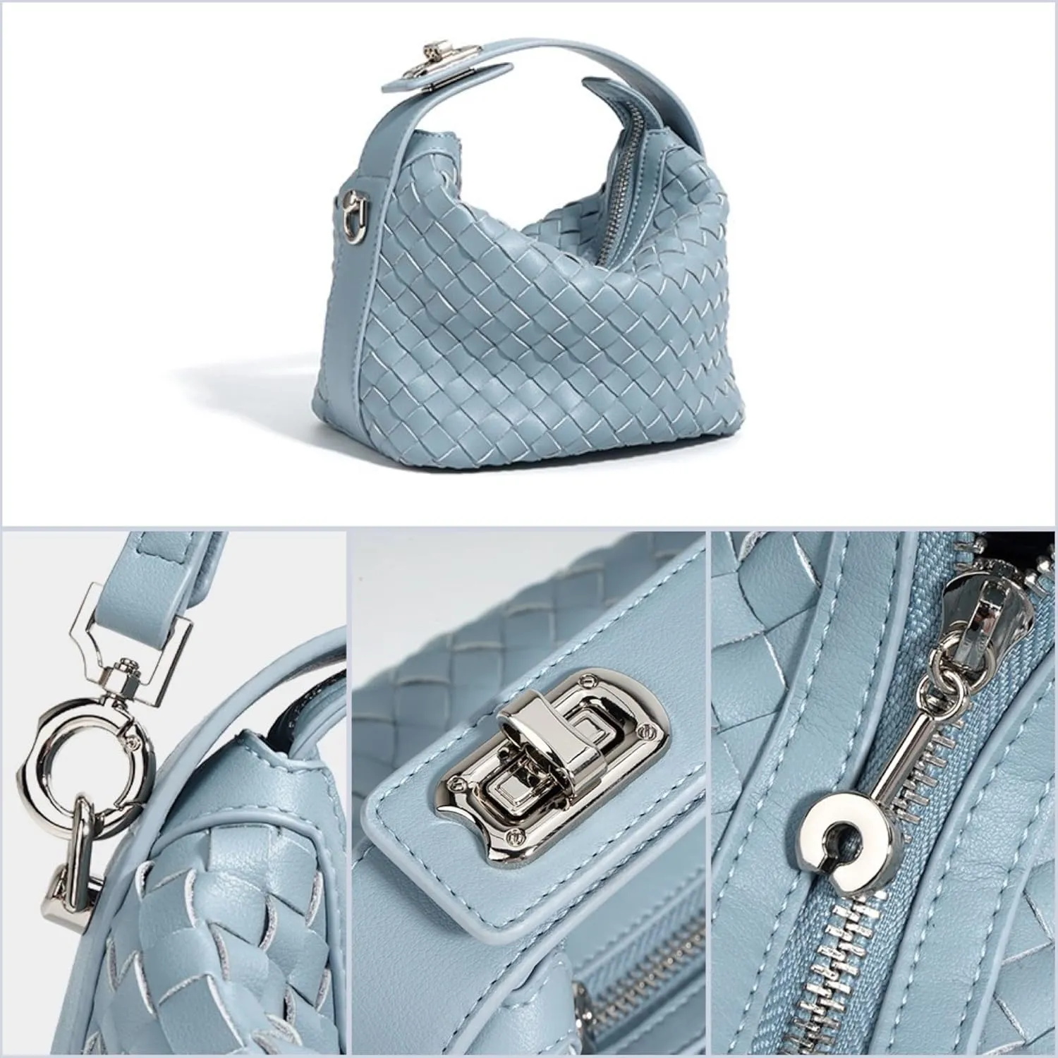 Woven Shoulder Bag for Women, Genuine Leather Hobo Bags Small Clutch Bag Satchel Purses Women's Top-handle Handbags Trendy