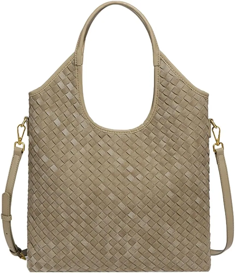 Woven Suede Tote Bag Shoulder Handbag for Women Suede Top Handle Handbag Shoulder Purses Woven Crossbody Bag Hobo Satchels