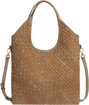 Woven Suede Tote Bag Shoulder Handbag for Women Suede Top Handle Handbag Shoulder Purses Woven Crossbody Bag Hobo Satchels