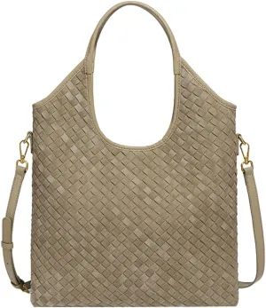 Woven Suede Tote Bag Shoulder Handbag for Women Suede Top Handle Handbag Shoulder Purses Woven Crossbody Bag Hobo Satchels