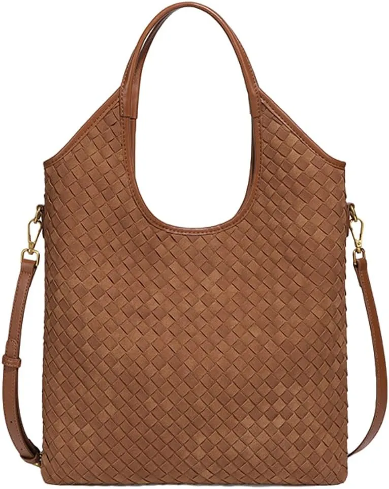 Woven Suede Tote Bag Shoulder Handbag for Women Suede Top Handle Handbag Shoulder Purses Woven Crossbody Bag Hobo Satchels