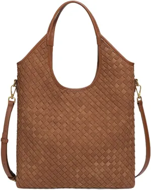 Woven Suede Tote Bag Shoulder Handbag for Women Suede Top Handle Handbag Shoulder Purses Woven Crossbody Bag Hobo Satchels