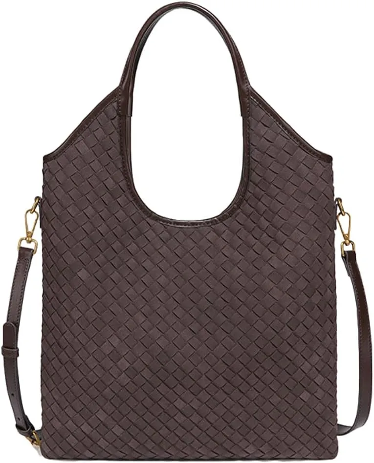 Woven Suede Tote Bag Shoulder Handbag for Women Suede Top Handle Handbag Shoulder Purses Woven Crossbody Bag Hobo Satchels