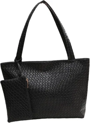 Woven Tote Bags Vegan Leather Purses and Handbags for Women Top Handle Ladies Shoulder Bags 2pc Set
