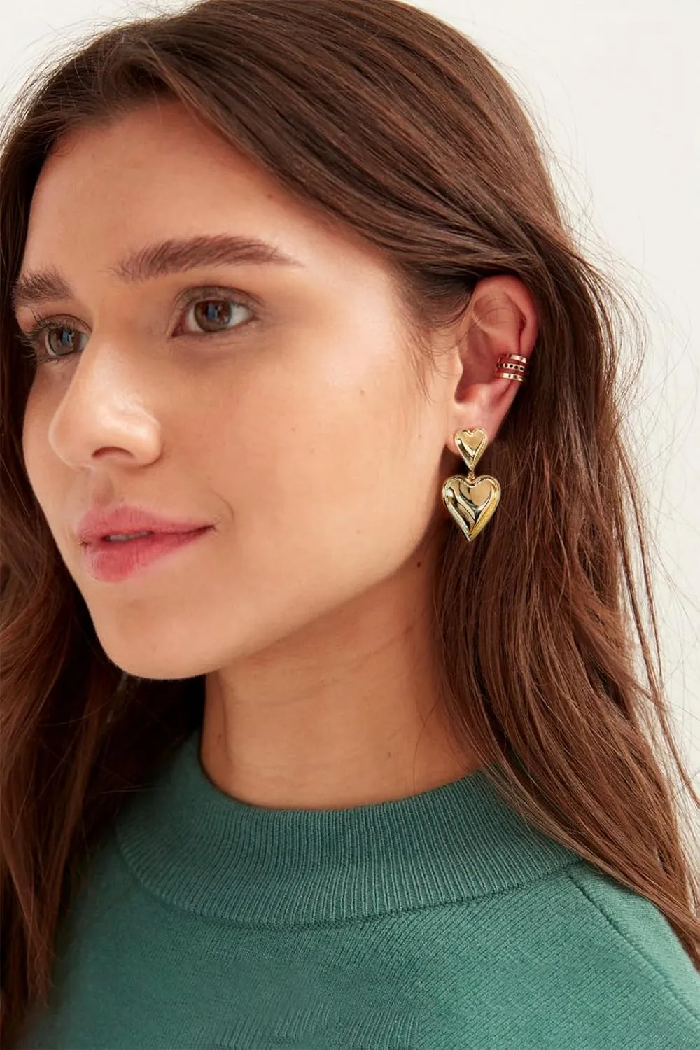 WOWORAMA Gold Heart Earrings for Women Vintage Love Heart Dangle Earrings Double Heart Drop Earings Matte Gold Statement Earrings Jewelry