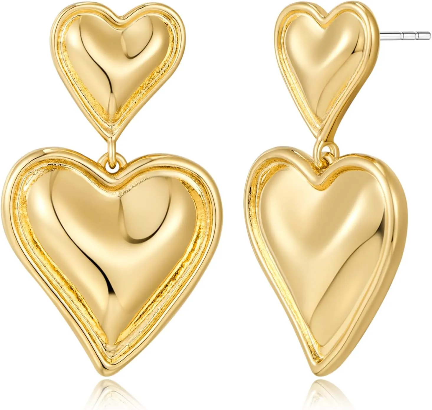 WOWORAMA Gold Heart Earrings for Women Vintage Love Heart Dangle Earrings Double Heart Drop Earings Matte Gold Statement Earrings Jewelry