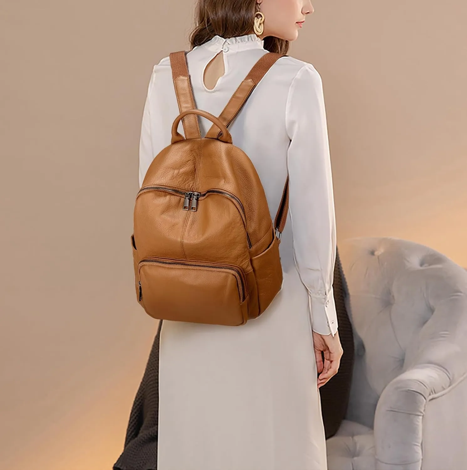 YALUXE Women's Real Leather Backpack Purse Convertible Shoulder Bag Versatile Daypack
