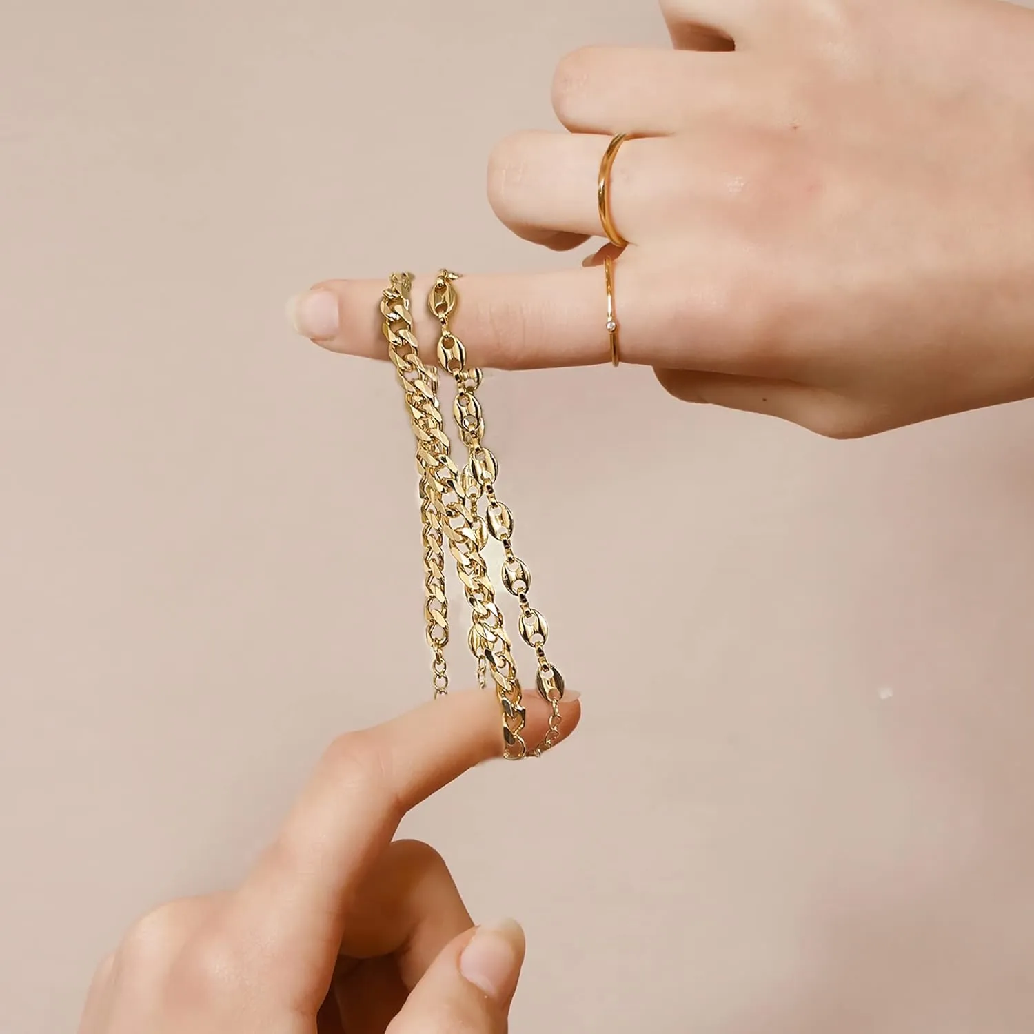 Yanoda Gold Filled Bracelet Set: 18K Gold Plated Dainty Chain Link Bracelets for Women - Handmade Layering Stacking Gift