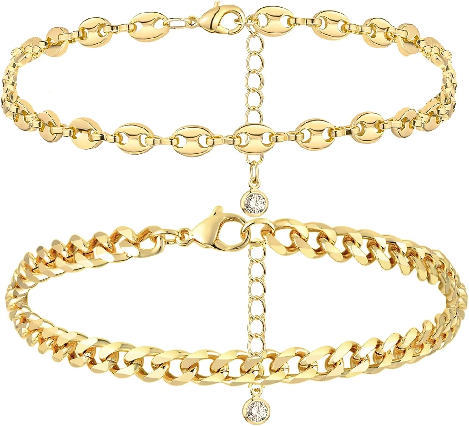 Yanoda Gold Filled Bracelet Set: 18K Gold Plated Dainty Chain Link Bracelets for Women - Handmade Layering Stacking Gift