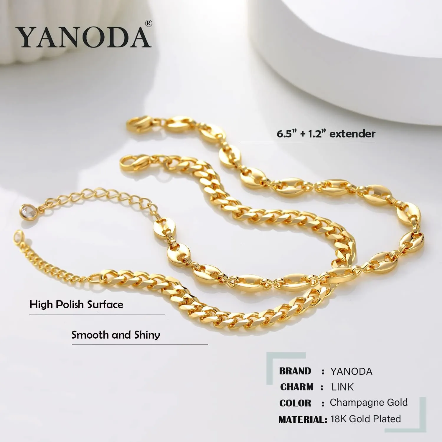 Yanoda Gold Filled Bracelet Set: 18K Gold Plated Dainty Chain Link Bracelets for Women - Handmade Layering Stacking Gift