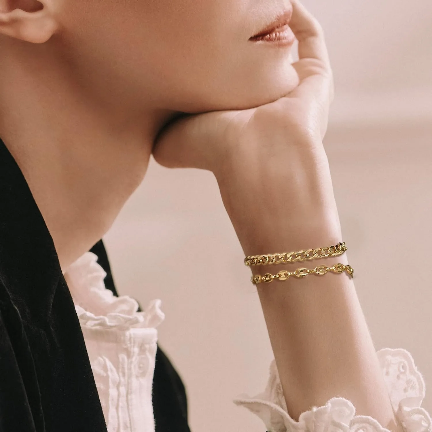Yanoda Gold Filled Bracelet Set: 18K Gold Plated Dainty Chain Link Bracelets for Women - Handmade Layering Stacking Gift