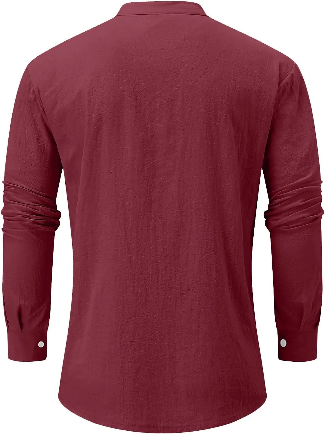 Ymosrh Long Sleeve Shirts Men's Casual Cotton Linen Solid Color Shirts Loose Stand Collar Shirts Dress for Men