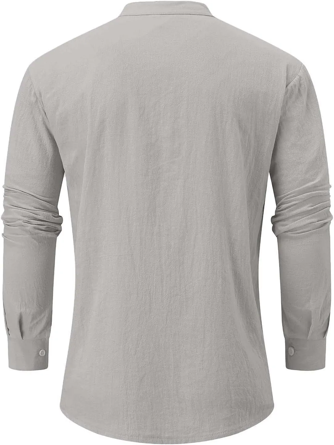 Ymosrh Long Sleeve Shirts Men's Casual Cotton Linen Solid Color Shirts Loose Stand Collar Shirts Dress for Men