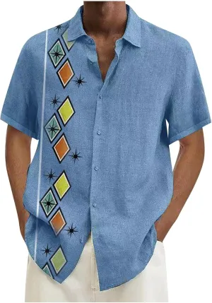 Ymosrh Men's Casual Button-Down Shirts Casual Cotton Linen Solid Color Short Sleeve Shirts Loose Casual Shirts, M-4XL