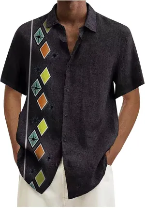 Ymosrh Men's Casual Button-Down Shirts Casual Cotton Linen Solid Color Short Sleeve Shirts Loose Casual Shirts, M-4XL