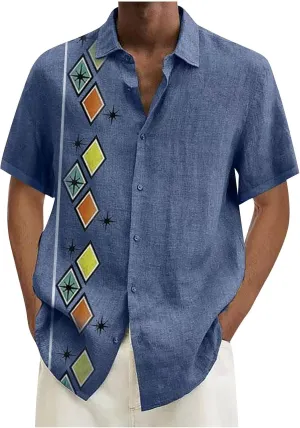 Ymosrh Men's Casual Button-Down Shirts Casual Cotton Linen Solid Color Short Sleeve Shirts Loose Casual Shirts, M-4XL
