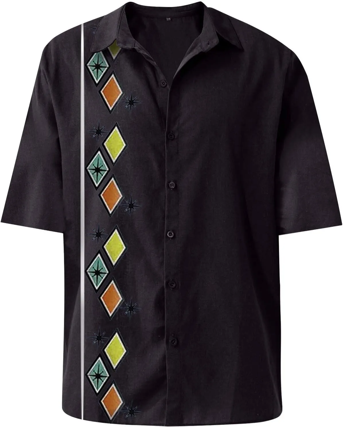 Ymosrh Men's Casual Button-Down Shirts Casual Cotton Linen Solid Color Short Sleeve Shirts Loose Casual Shirts, M-4XL