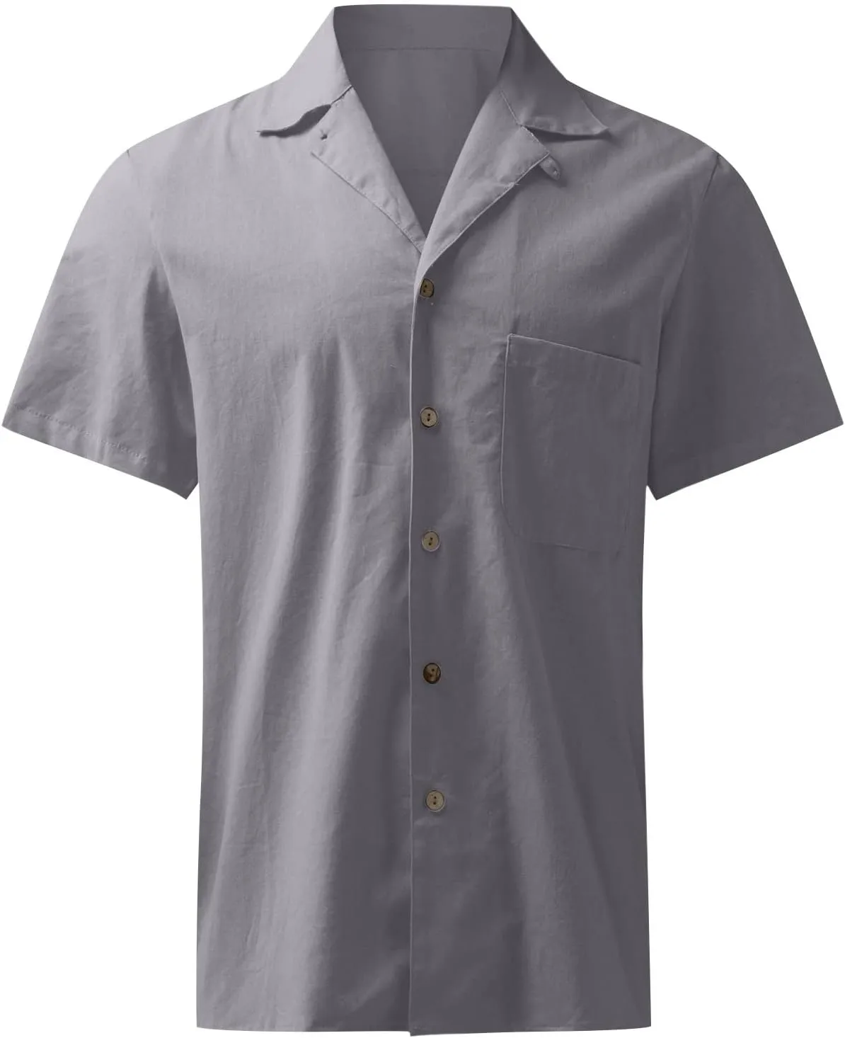 Ymosrh Men's Shirts Summer Casual Cotton Linen Solid Color Short Sleeve Shirts Loose Casual Button-Down Shirts, S-2XL