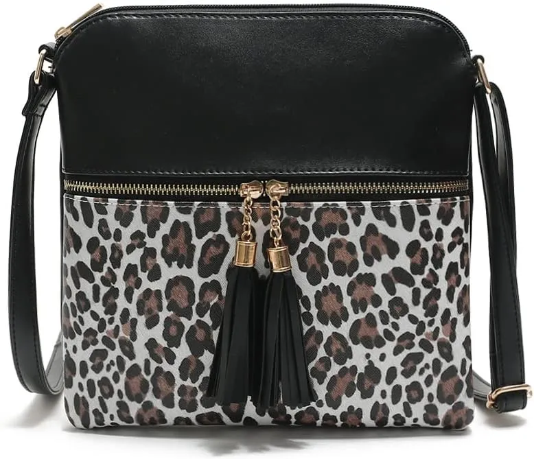 Yohora Crossbody Bag for Women Lightweight Leopard Print Shoulder Purse Leather Roomy Satchel with Tassel