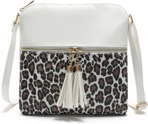 Yohora Crossbody Bag for Women Lightweight Leopard Print Shoulder Purse Leather Roomy Satchel with Tassel