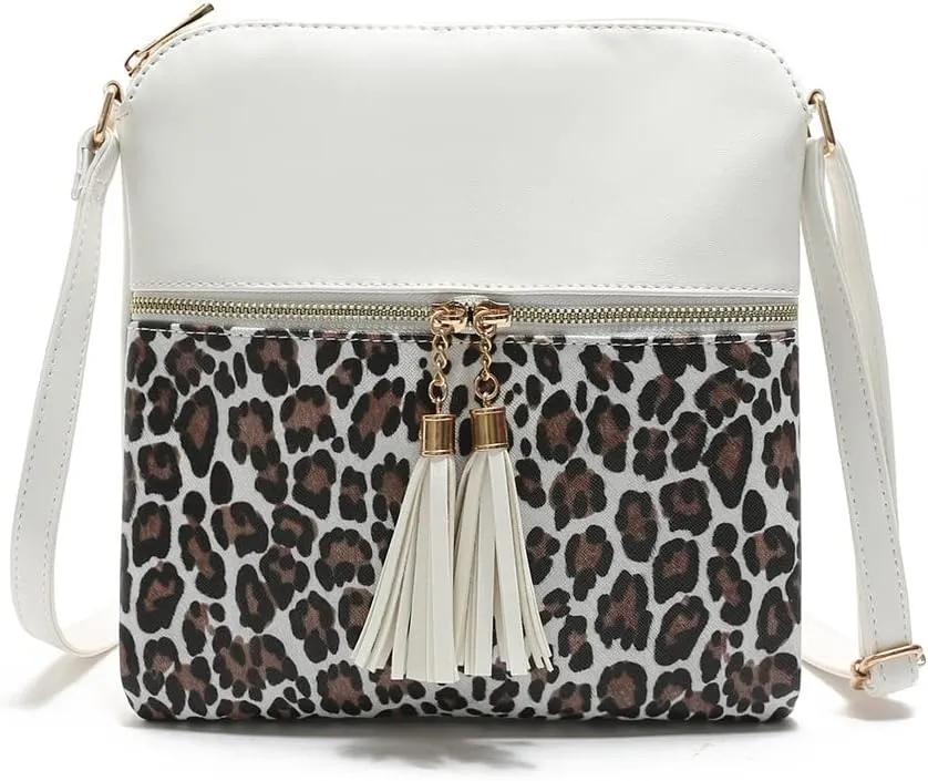 Yohora Crossbody Bag for Women Lightweight Leopard Print Shoulder Purse Leather Roomy Satchel with Tassel
