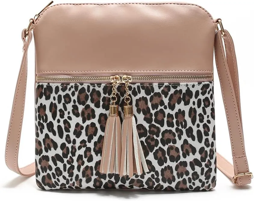 Yohora Crossbody Bag for Women Lightweight Leopard Print Shoulder Purse Leather Roomy Satchel with Tassel