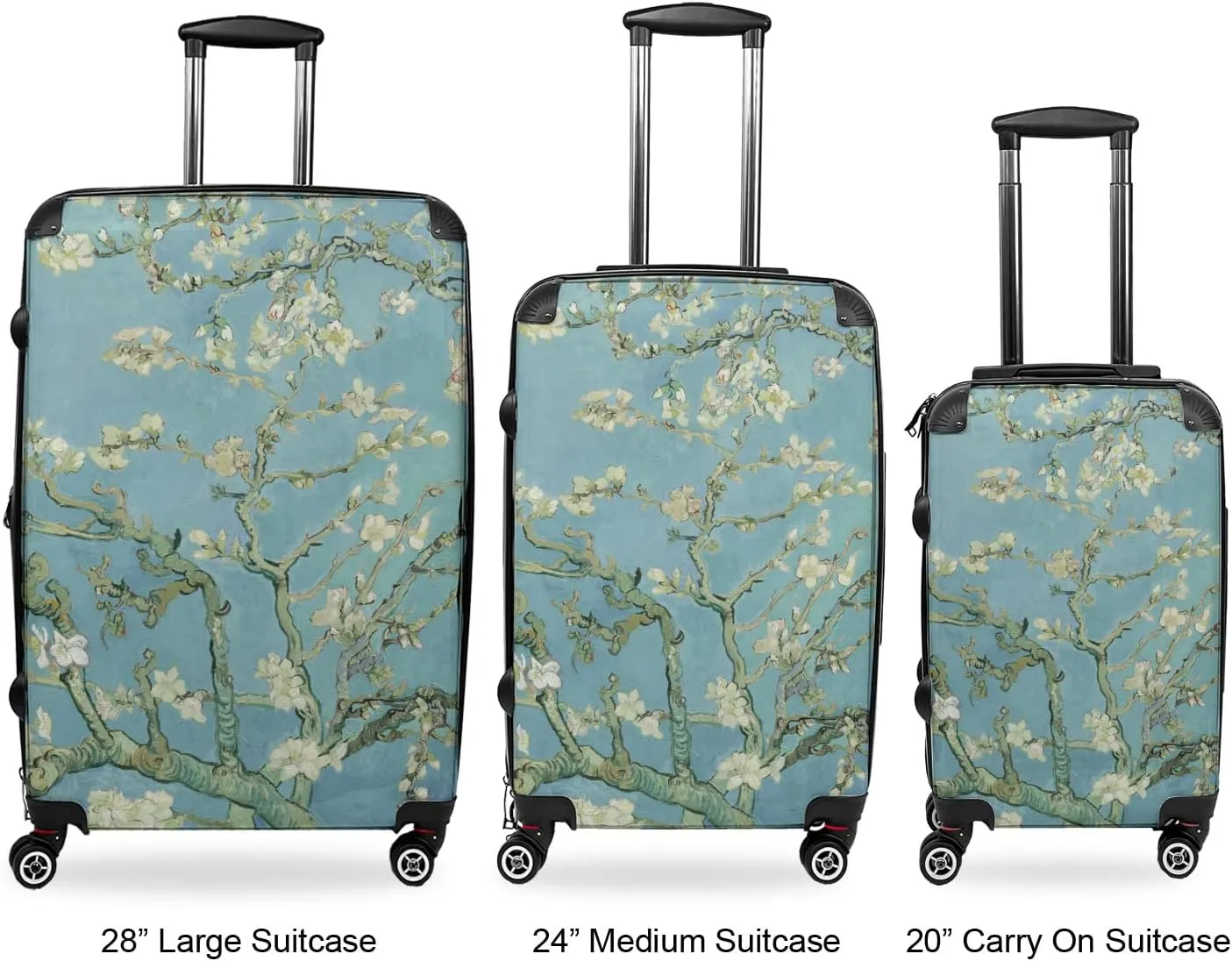 YouCustomizeIt Almond Blossoms (Van Gogh) 24" Medium Hard Shell Suitcase - White, Floral Pattern, 2 Sections, 3 Pockets, Pop-up Handle & 4 Spinner Wheels