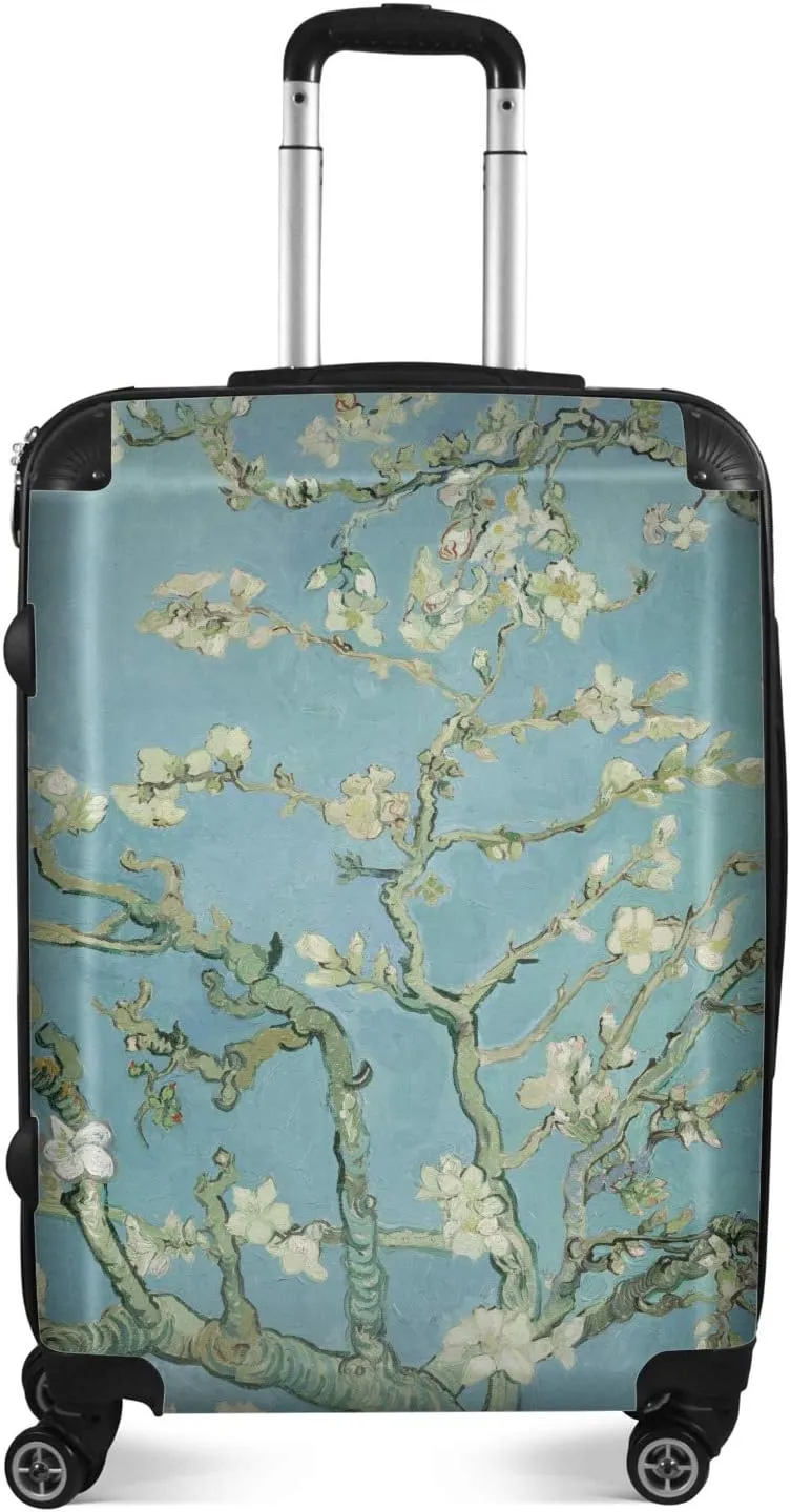 YouCustomizeIt Almond Blossoms (Van Gogh) 24" Medium Hard Shell Suitcase - White, Floral Pattern, 2 Sections, 3 Pockets, Pop-up Handle & 4 Spinner Wheels