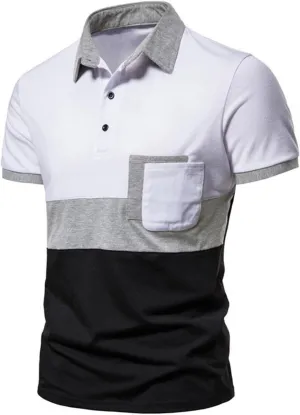 ZHUER Summer Color Block T Shirts for Men Short Sleeve Button Up Henley Shirts Slim Fit Turn-Down Collar Casual Golf Shirts