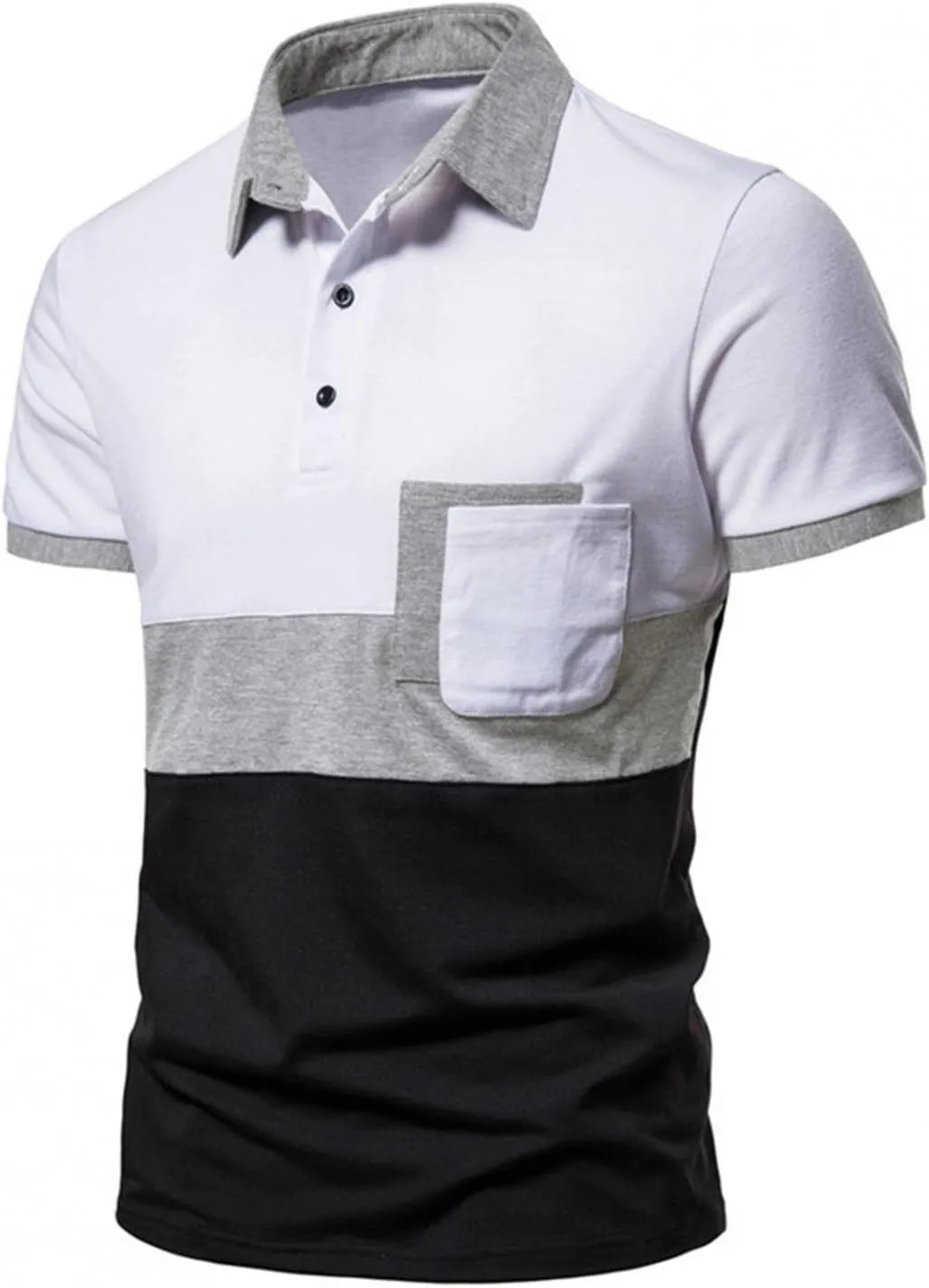 ZHUER Summer Color Block T Shirts for Men Short Sleeve Button Up Henley Shirts Slim Fit Turn-Down Collar Casual Golf Shirts